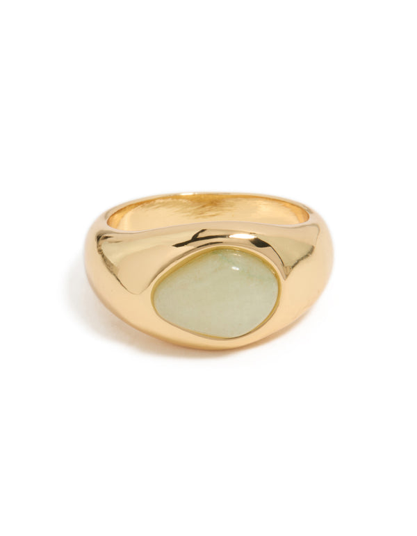 Gold Plated Green Oval Stone Ring