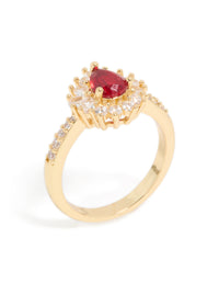 Gold Plated Gleaming Red Cubic Zirconia Pear Ring - link has visual effect only