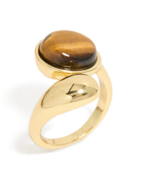 Waterproof Gold Plated Stainless Steel Tigers Eye Stone Wrap Ring - link has visual effect only