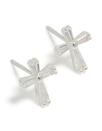 Sterling Silver Cubic Zirconia Cross Stud Earrings - link has visual effect only