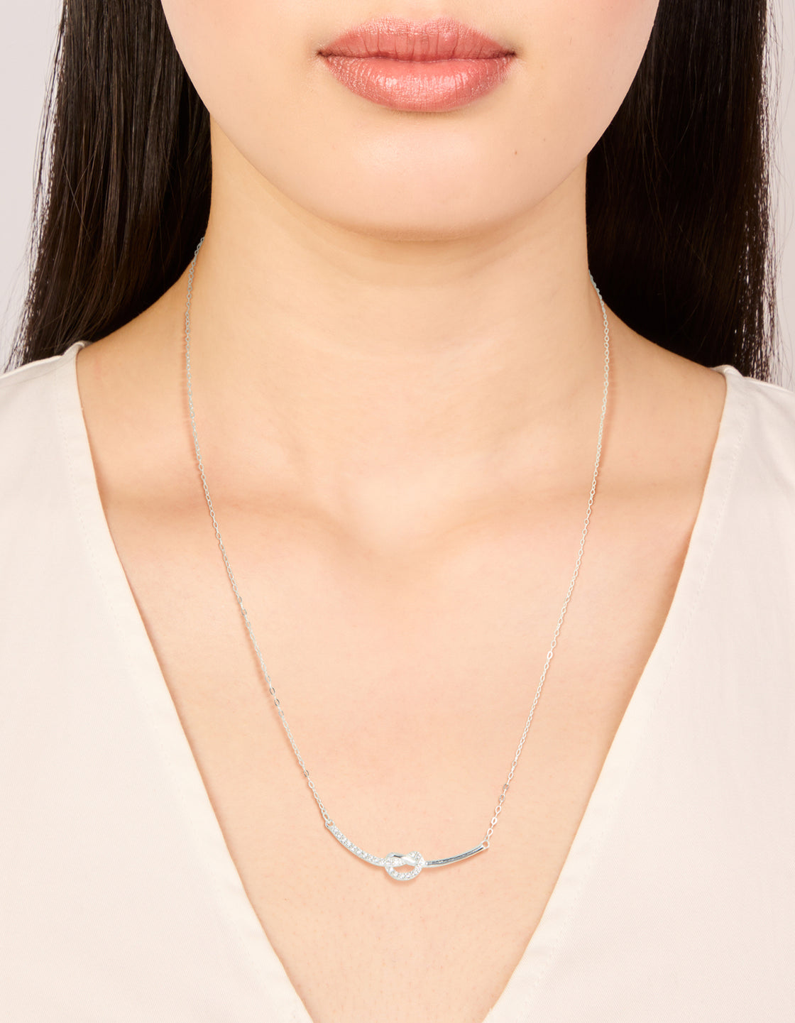 Sterling Silver Cubic Zirconia Knot Bar Necklace