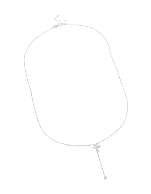 Sterling Silver Cubic Zirconia Cross Y-Necklace