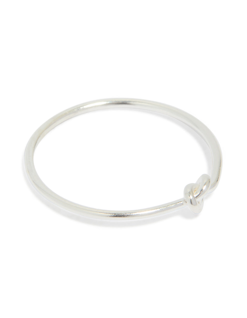 Elegant sterling silver tiny knot ring crafted with dainty design front view