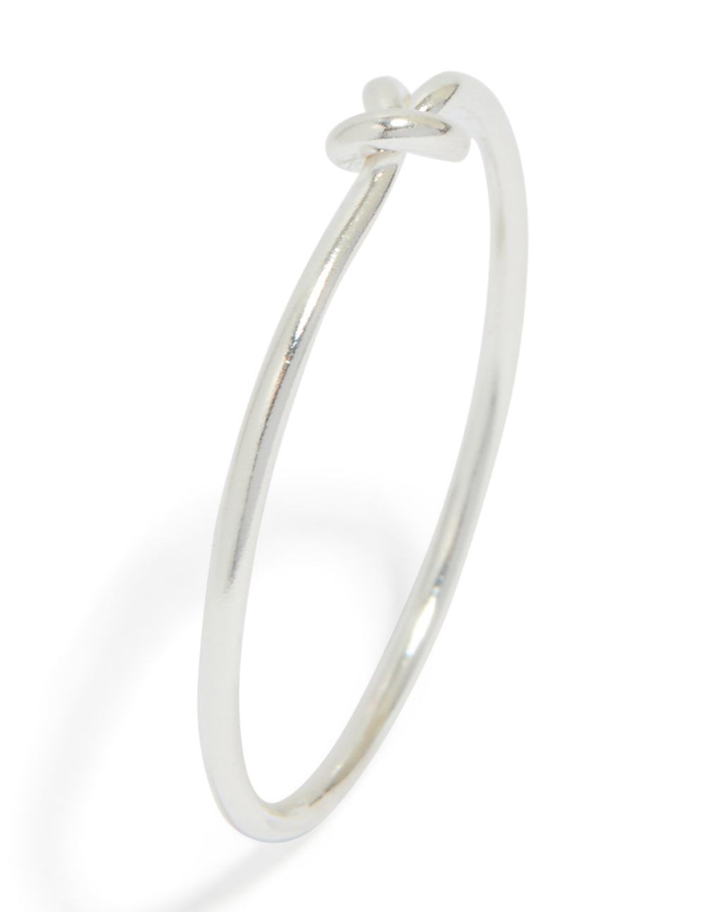 Stunning sterling silver tiny knot ring in dainty design side detail view