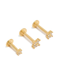 Gold Plated Sterling Silver Cubic Zirconia Flower Flat Back Studs 3-Pack - link has visual effect only