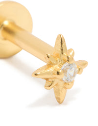 Gold Plated Sterling Silver Cubic Zirconia Starburst Flat Back Single Stud - link has visual effect only