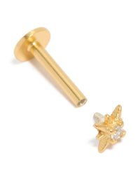 Gold Plated Sterling Silver Cubic Zirconia Starburst Flat Back Single Stud - link has visual effect only