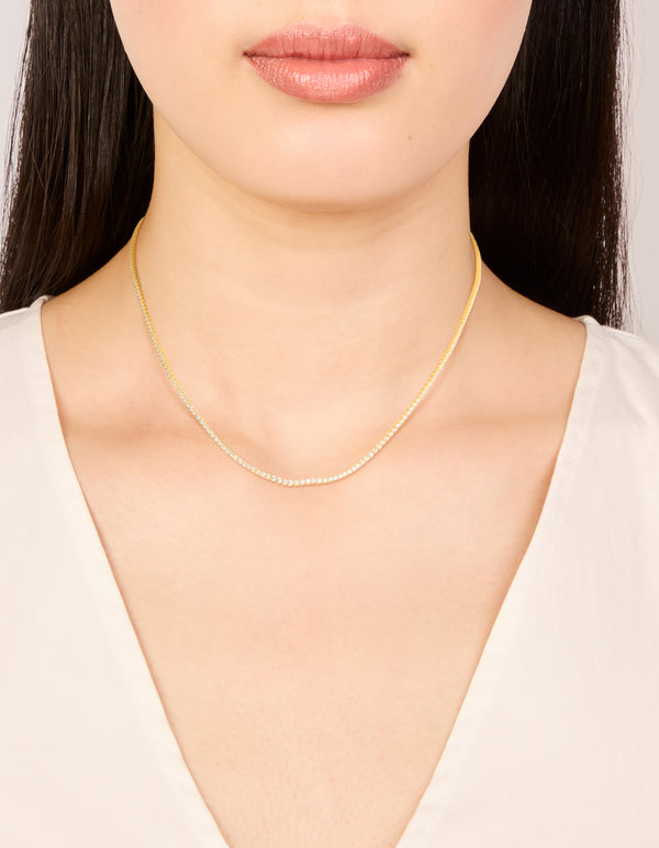 Gold Plated Sterling Silver Cubic Zirconia Tennis Necklace