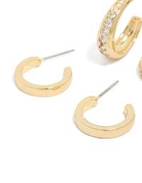 Gold Plated Cubic Zirconia Pavé Line Open Hoop Earrings 2-Pack - link has visual effect only