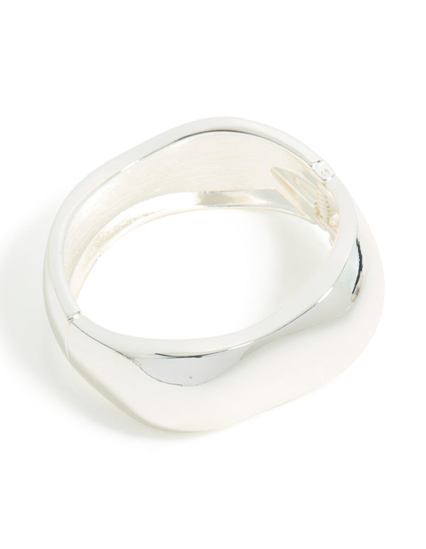 Silver Plated Chunky Hinged Molten Bangle