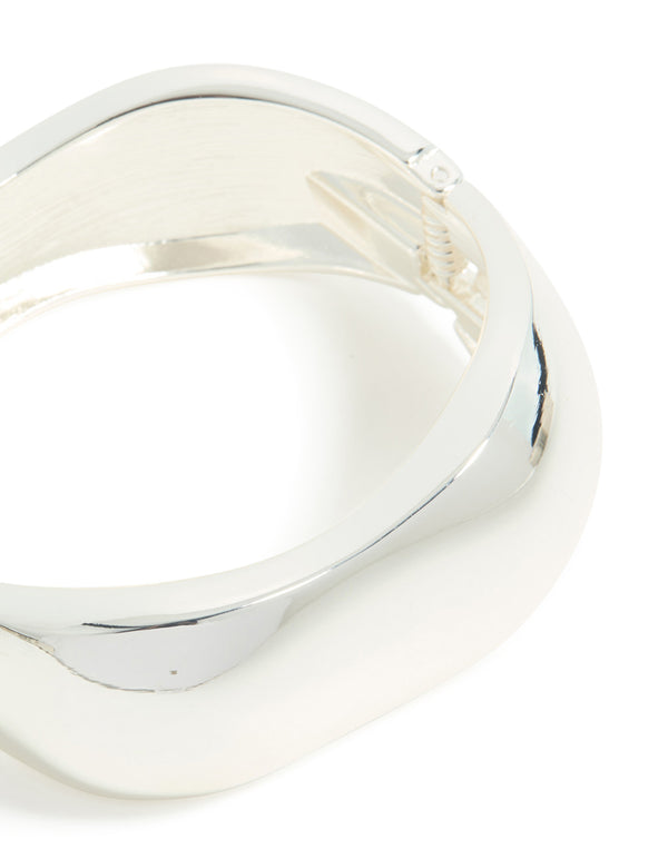 Silver Plated Chunky Hinged Molten Bangle