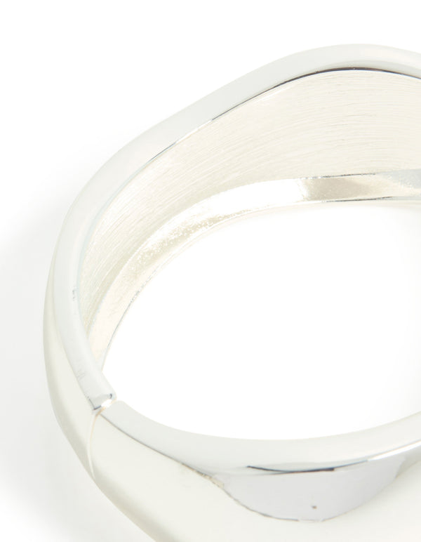 Silver Plated Chunky Hinged Molten Bangle
