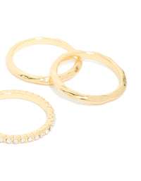 Gold Plated Multi Textured & Diamante Rings 6-Pack - link has visual effect only