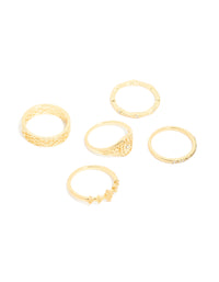 Gold Plated Diamante Gothic & Star Rings 5-Pack - link has visual effect only