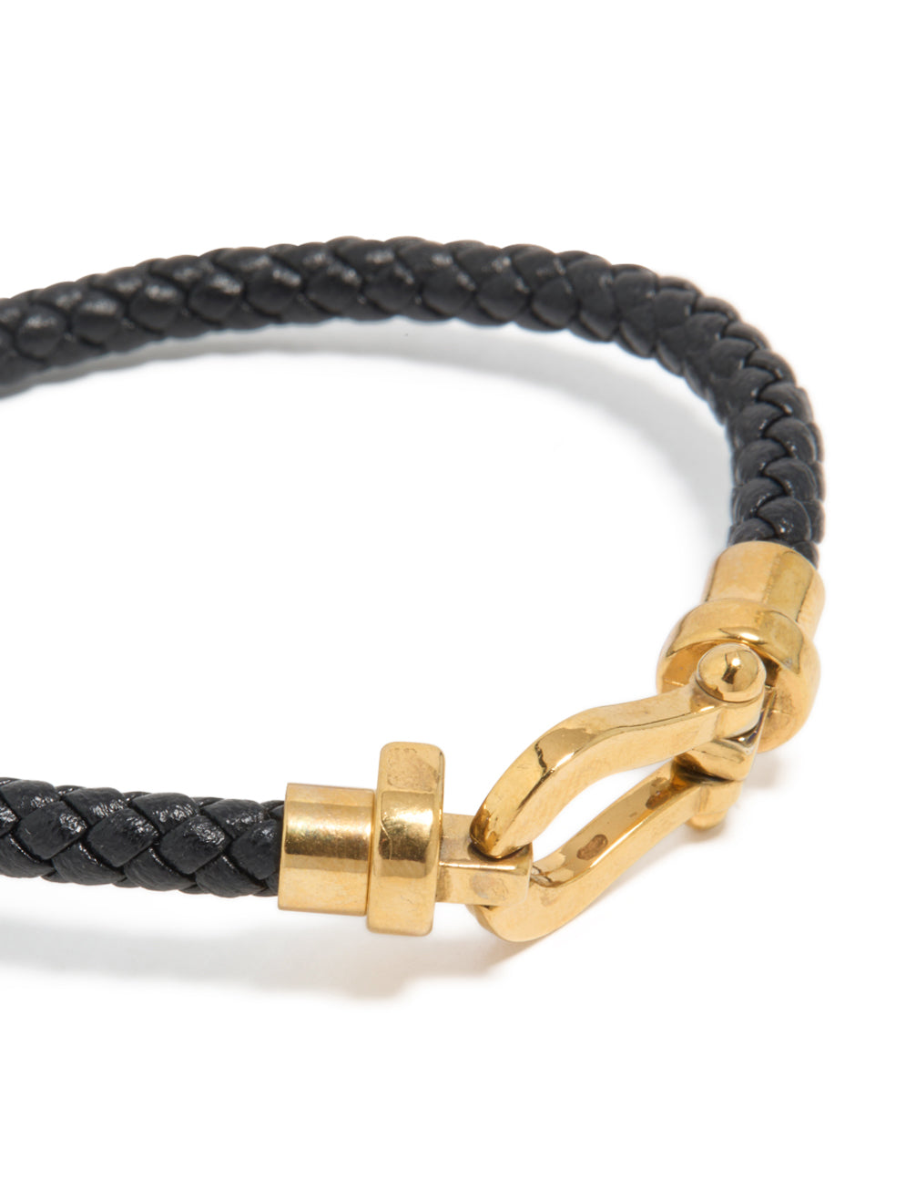 Waterproof gold plated stainless steel black PU leather braided chunky link bracelet view
