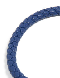 Waterproof Gold Plated Stainless Steel Blue PU Leather Braided Chunky Link Bracelet - link has visual effect only