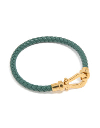 Waterproof Gold Plated Stainless Steel Turquoise PU Leather Braided Chunky Link Bracelet - link has visual effect only