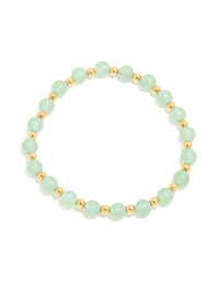 Waterproof Gold Plated Stainless Steel Green Beaded Stretch Bracelet - link has visual effect only