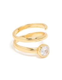 Waterproof Gold Plated Stainless Steel Diamante Swirl Ring - link has visual effect only