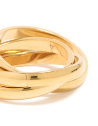 Featuring a waterproof triple layered twist moving ring in gold plated stainless steel with dainty style side detail view - link has visual effect only