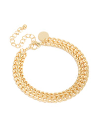 Gold Plated Double Flat Curb Chain Bracelet - link has visual effect only