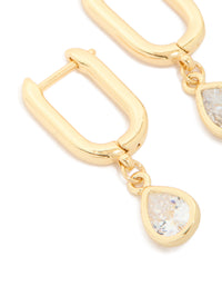 Gold Plated Cubic Zirconia Teardrop Drop Huggie Earrings - link has visual effect only