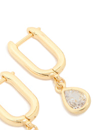Gold Plated Cubic Zirconia Teardrop Drop Huggie Earrings - link has visual effect only