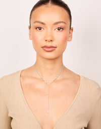 Silver Plated Cubic Zirconia Circle Detail Y-Necklace - link has visual effect only