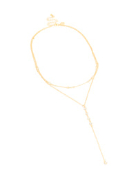 Gold Plated Cubic Zirconia Bezel Layered Y-Necklace - link has visual effect only