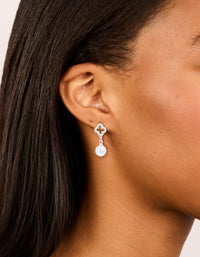 Silver Plated Cubic Zirconia Outline Flower & Pearl Earrings - link has visual effect only