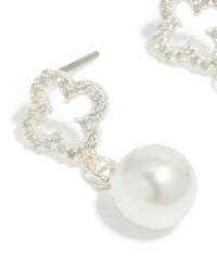 Silver Plated Cubic Zirconia Outline Flower & Pearl Earrings - link has visual effect only