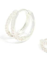 Silver Plated Cubic Zirconia Double Layered Small Huggie Earrings - link has visual effect only