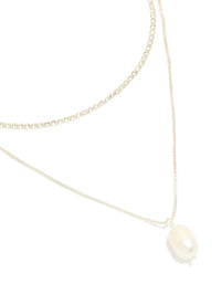 Silver Plated Cubic Zirconia Pearl & Cup Chain Layered Drop Necklace - link has visual effect only