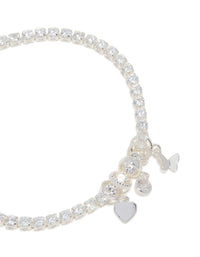 Silver Plated Cubic Zirconia Mixed Charm Tennis Bracelet - link has visual effect only