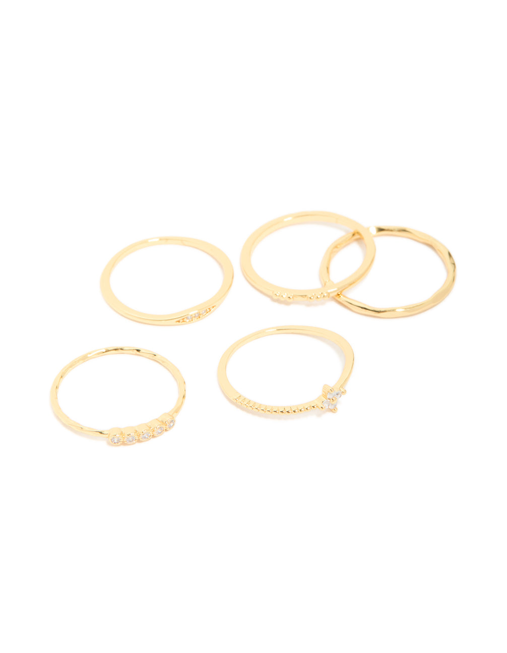 Gold Plated Cubic Zirconia Bezel Set Flower & Molten Rings 5-Pack
