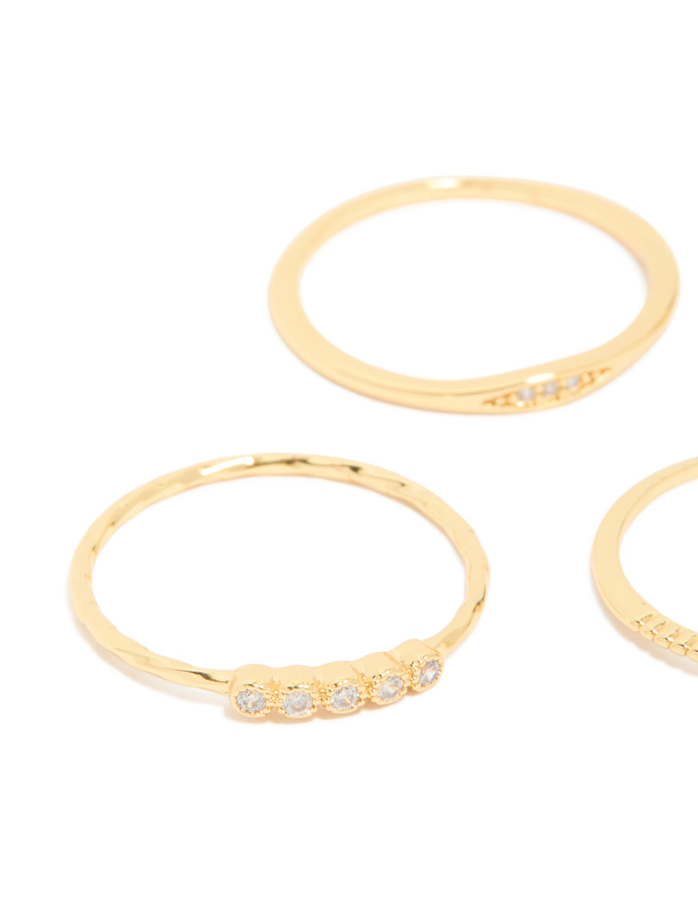 Gold Plated Cubic Zirconia Bezel Set Flower & Molten Rings 5-Pack