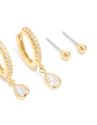 Gold Plated Brass Cubic Zirconia April Birthstone Earrings 4 Pack - link has visual effect only