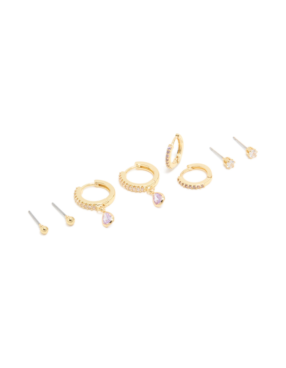 Gold Plated Brass Light Amethyst Cubic Zirconia June Birthstone Earrings 4-Pack