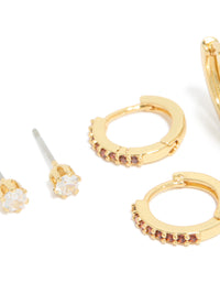 Gold Plated Brass Garnet Cubic Zirconia January Birthstone Earrings 4-Pack - link has visual effect only