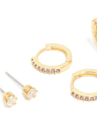 Gold Plated Brass Amethyst Cubic Zirconia February Birthstone Earrings 4-Pack - link has visual effect only