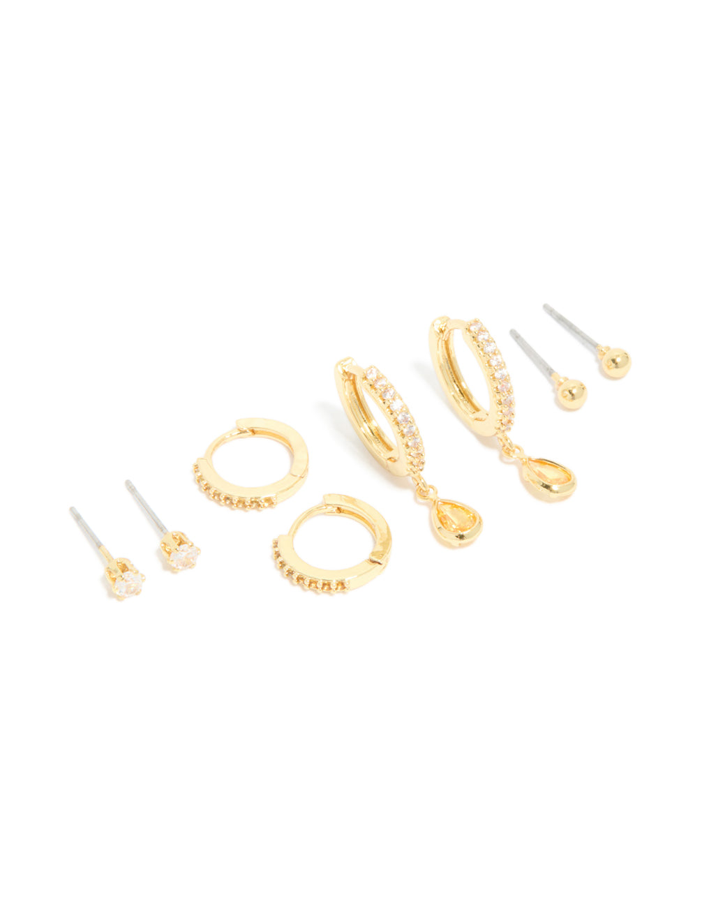 Gold Plated Brass Citrine Cubic Zirconia November Birthstone Earrings 4-Pack