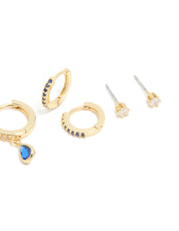 Gold Plated Brass Sapphire Cubic Zirconia September Birthstone Earrings 4-Pack - link has visual effect only