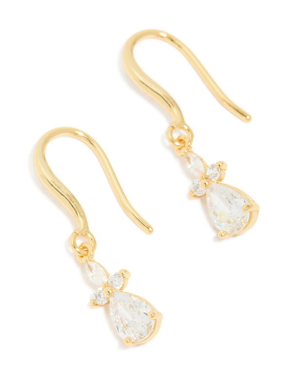 Gold Plated Cubic Zirconia Flower Hook Earrings
