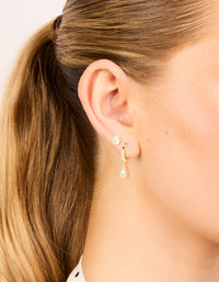 Gold Plated Cubic Zirconia Drop Hoop & Stud Earrings 2-Pack - link has visual effect only