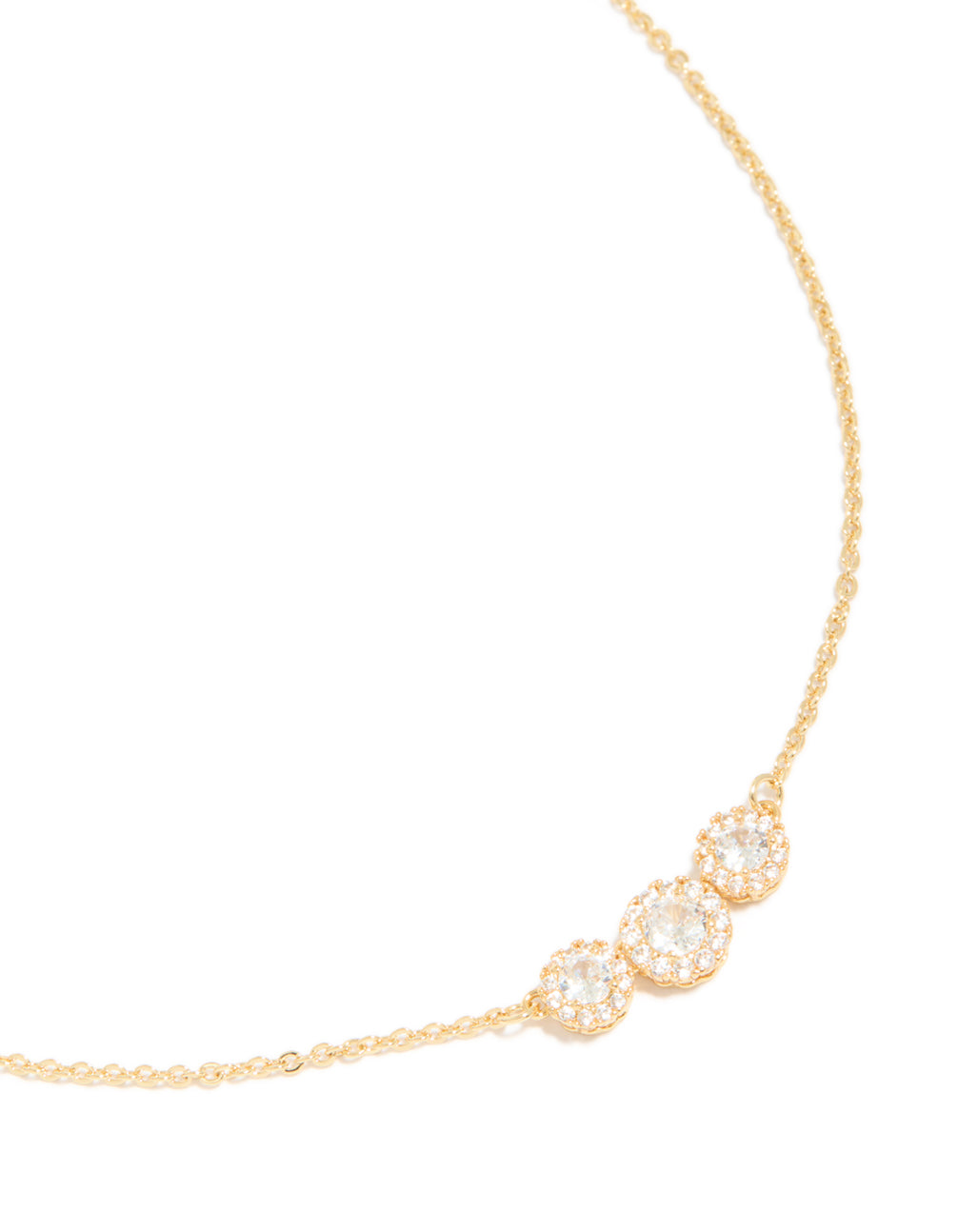 Gold Plated Cubic Zirconia Trio Halo Necklace