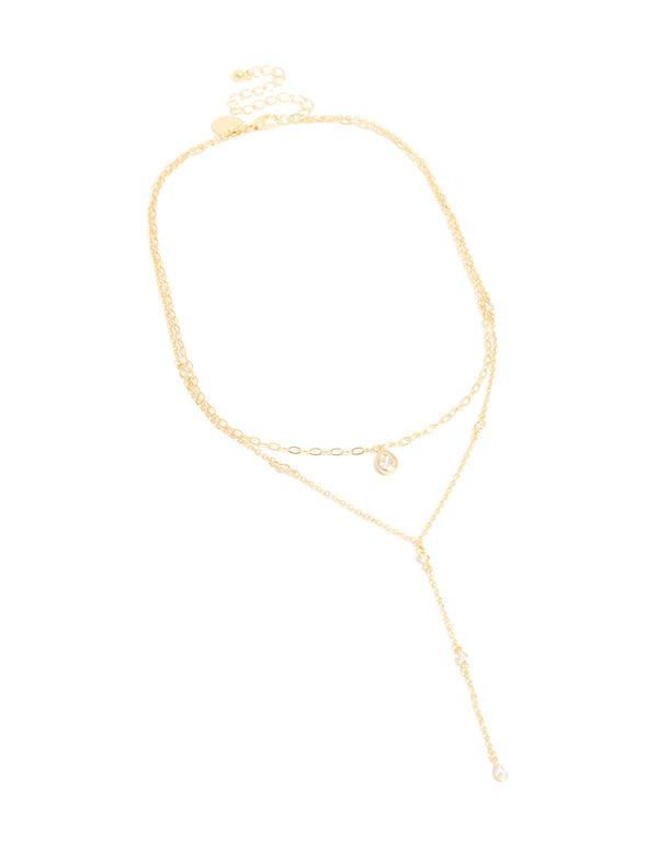 Gold Plated Cubic Zirconia Layered Y-Necklace