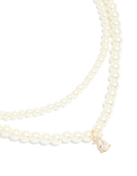 Gold Plated Cubic Zirconia & Pearl Drop Layered Necklace - link has visual effect only