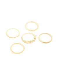Gold Plated Cubic Zirconia Bezel Rings 5-Pack - link has visual effect only