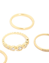 Gold Plated Cubic Zirconia Bezel Rings 5-Pack - link has visual effect only