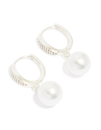 Silver Plated Cubic Zirconia Pearl Huggie Earrings - link has visual effect only